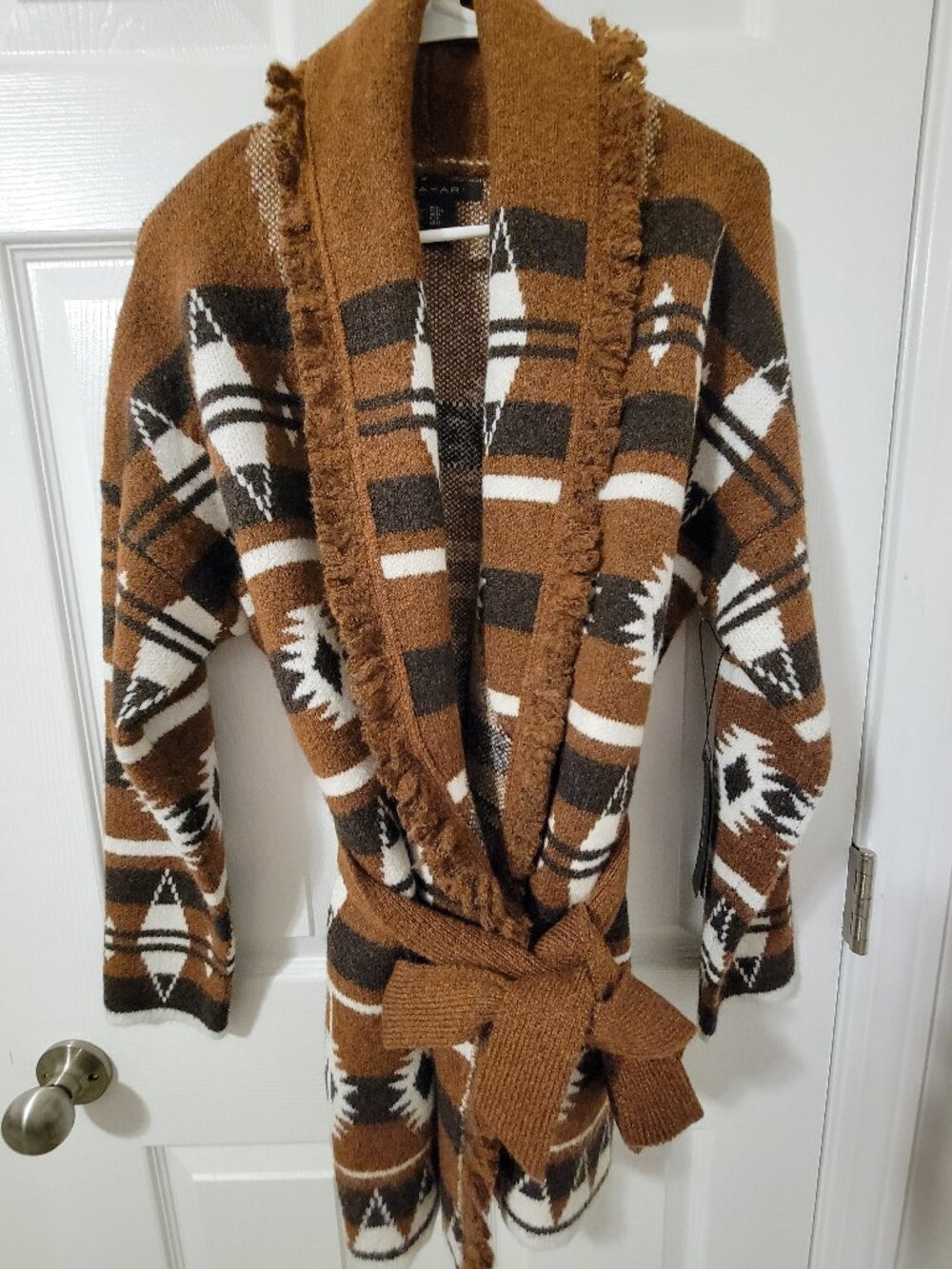 NWT Tahari Southwestern Fringe Knit Wrap Cardigan Sweater - Medium